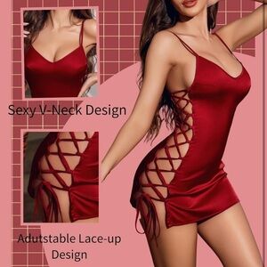 Satin side lace up lingerie dress